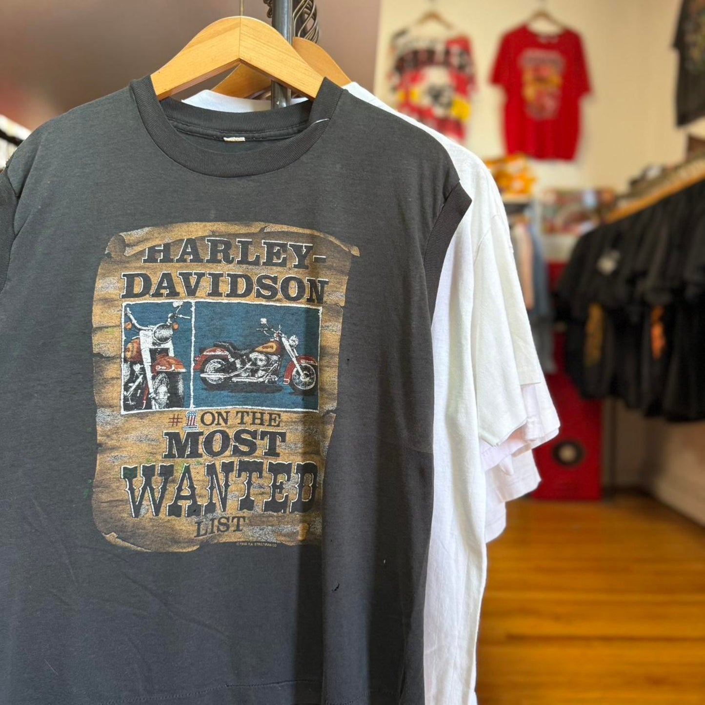 Vintage Harley Davidson Most Wanted Motorcycle Biker Cutoff Shirt
