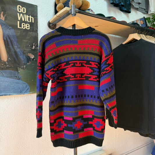 Vintage 90s Patterned Knit Knitted Sweater - Small