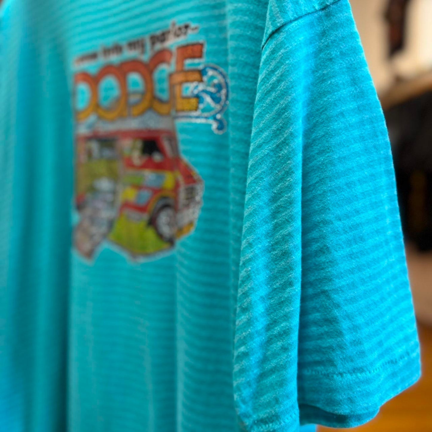 Vintage Dodge Van Striped Glitter Print T-Shirt