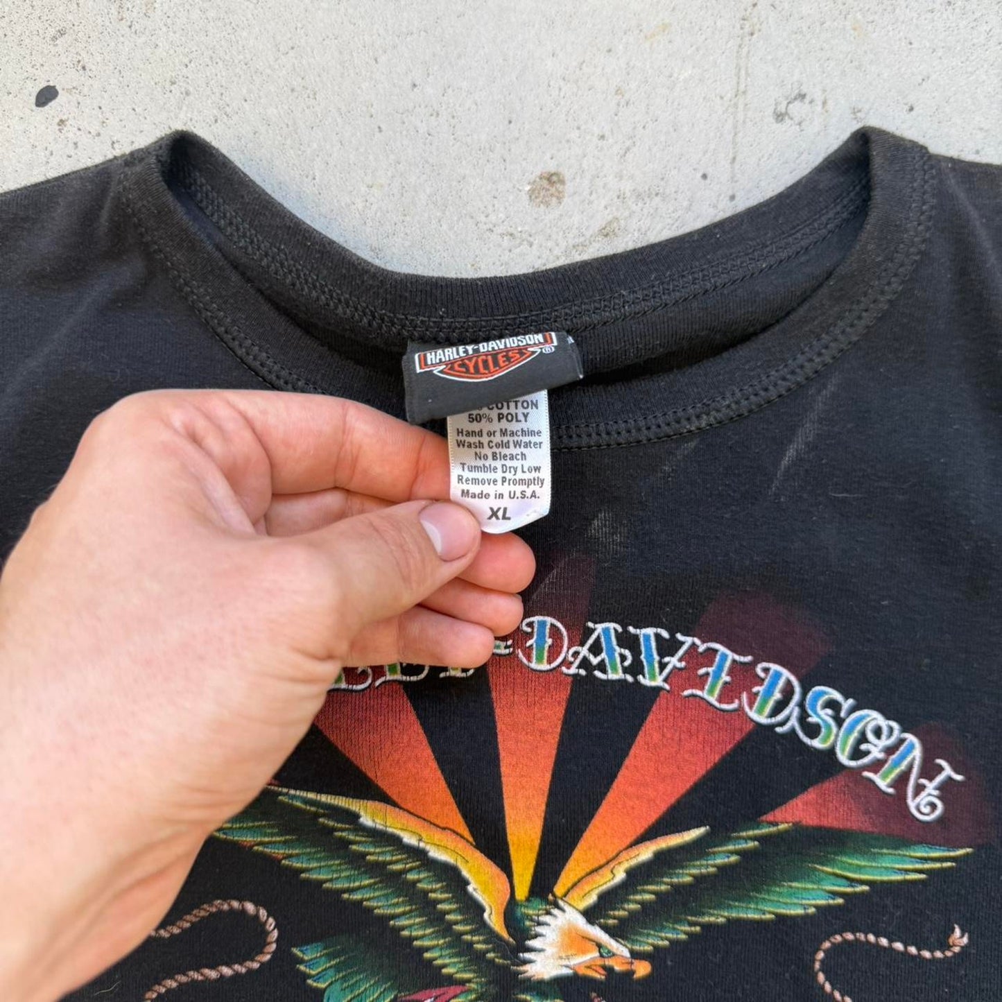 Vintage Harley Davidson Motorcycles Rising Sun Eagle Biker T-Shirt - X-Large (W)