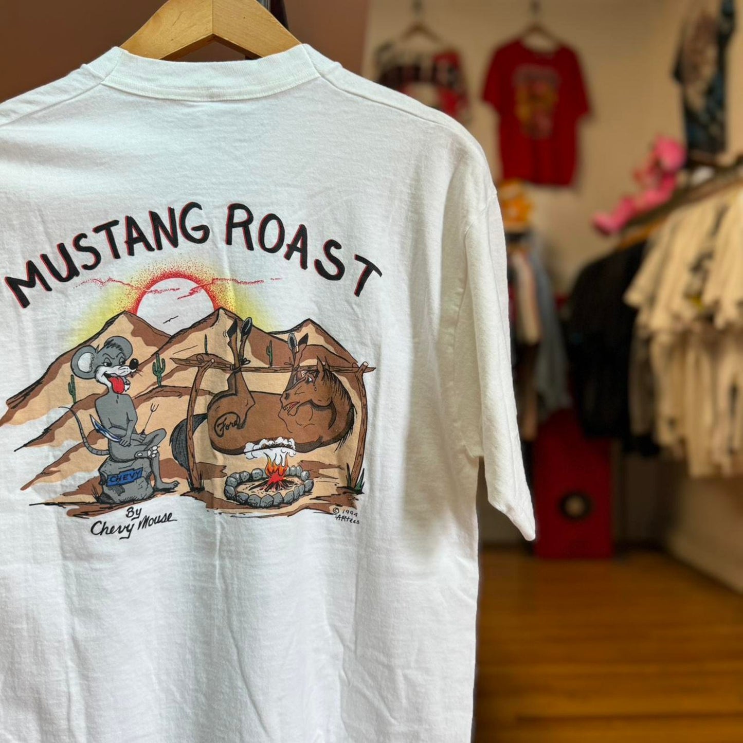 Vintage 90s Chevy Mouse Roast Tee Anti Mustang Ford T-Shirt