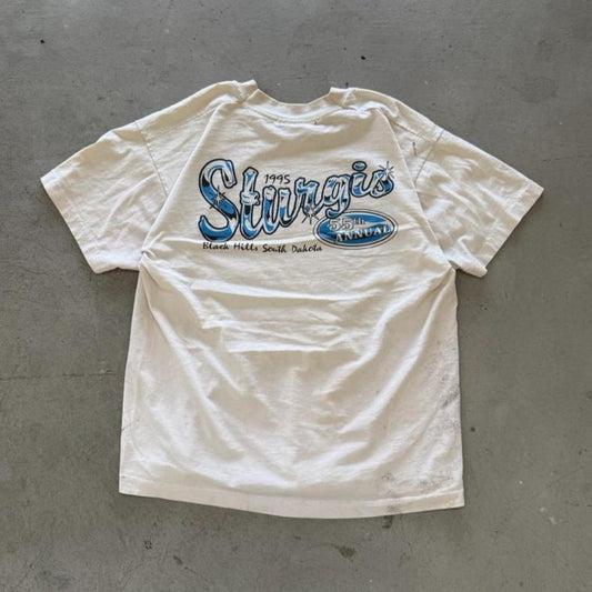 Vintage 90s Sturgis Rally and Races Biker T-Shirt - Large
