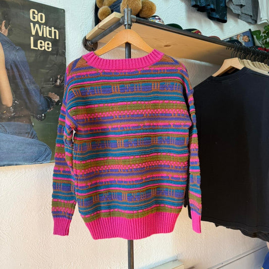Vintage 90s Patterned Striped Knit Sweater - Medium