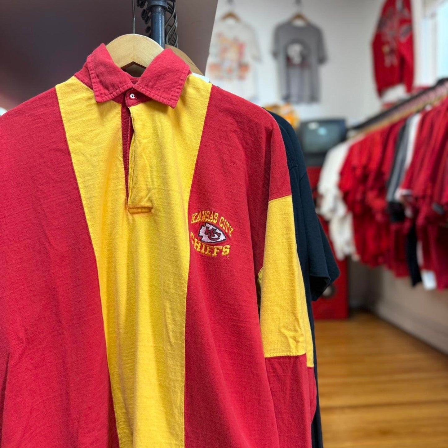 Vintage 90s Kansas City Chiefs Striped Polo Shirt - Large