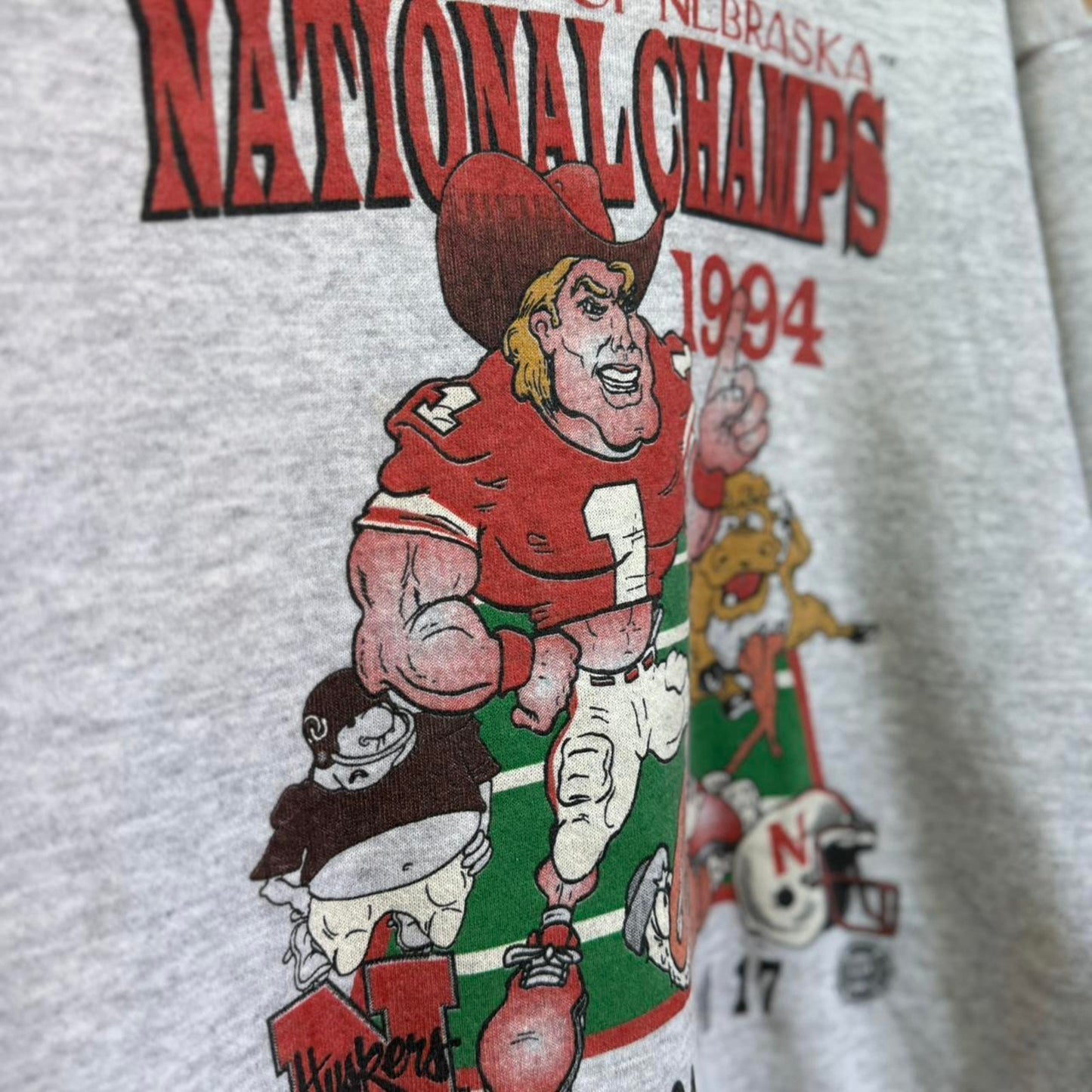Vintage 90s Nebraska Huskers National Champs Cartoon Crewneck