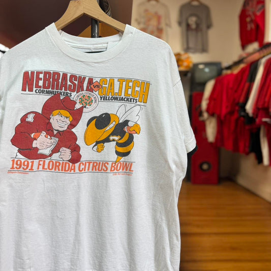 Vintage 90s Nebraska Huskers VS Georgia Tech Citrus Bowl T-Shirt - Large
