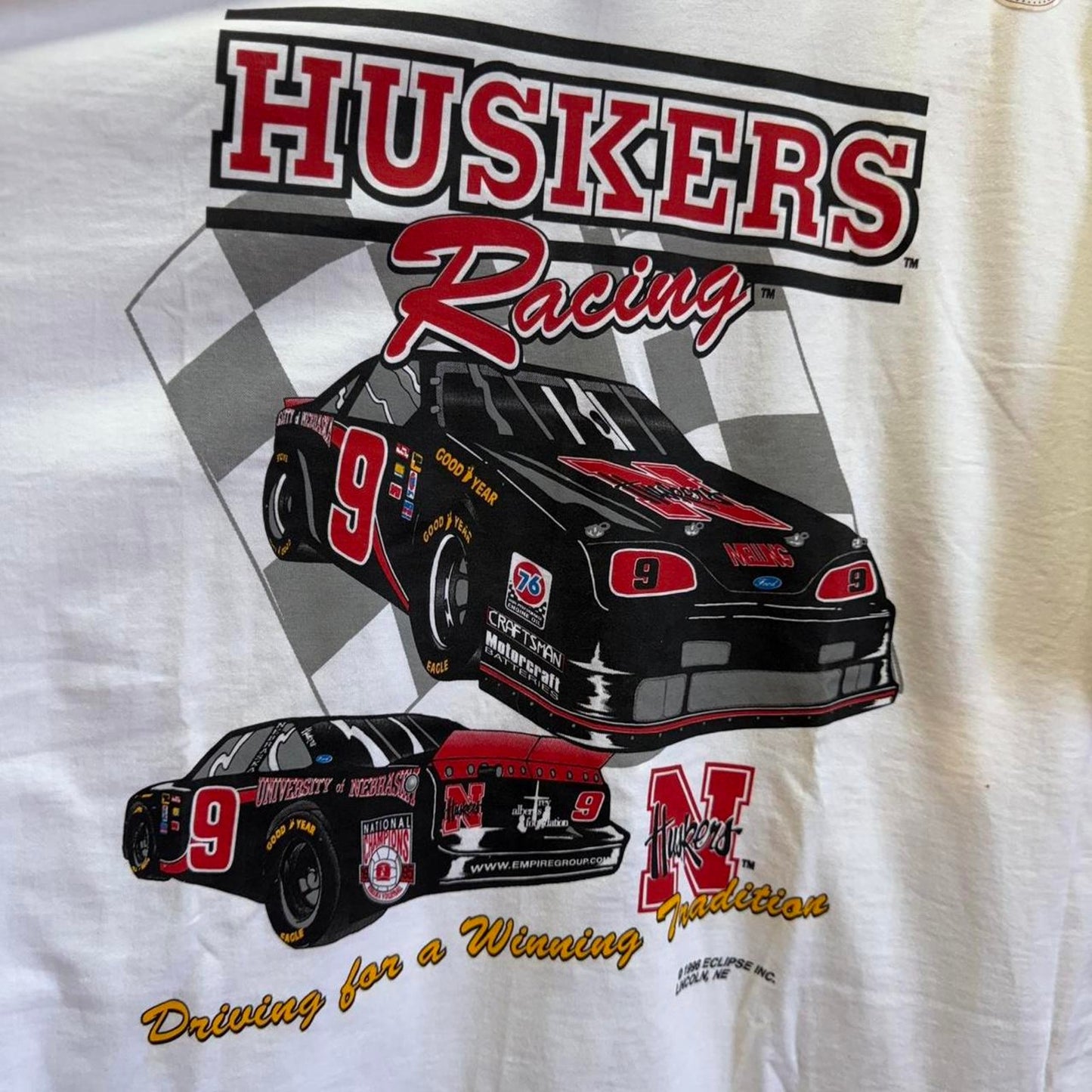 Vintage 90s Nebraska Huskers Racing Racecar T-Shirt - X-Large