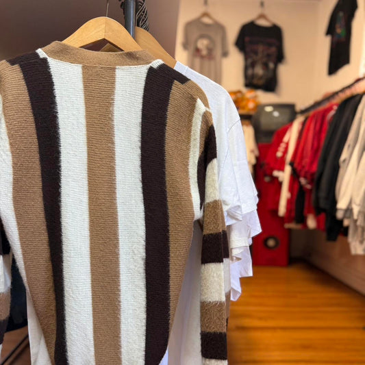 Vintage 89s Striped Tonal Cardigan Sweater - Medium