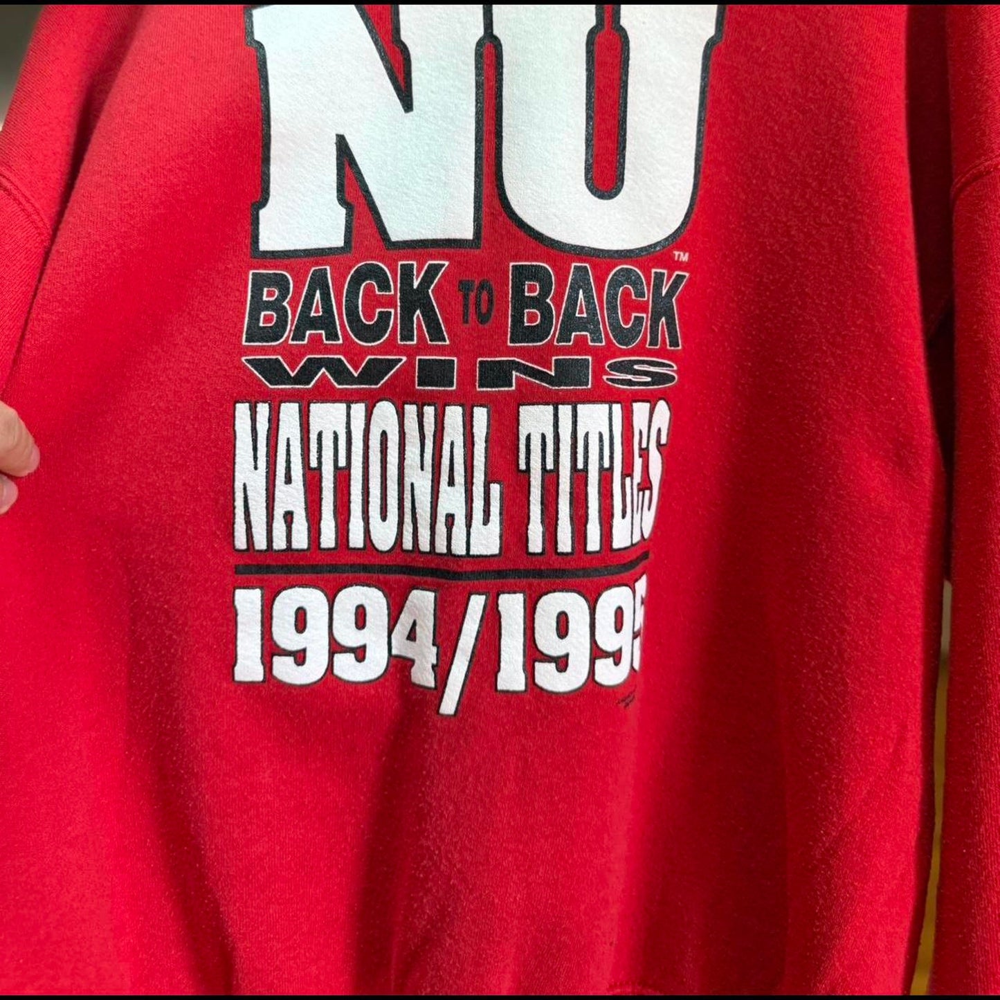 Vintage 90s Nebraska Huskers NU Back to Back Champions Crewneck