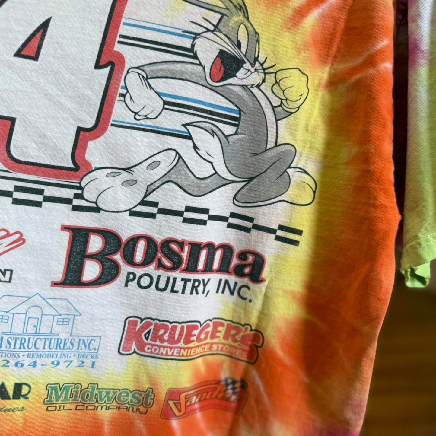 Vintage 90s NASCAR Racing Race Car Looney Tunes Tie Dye T-Shirt