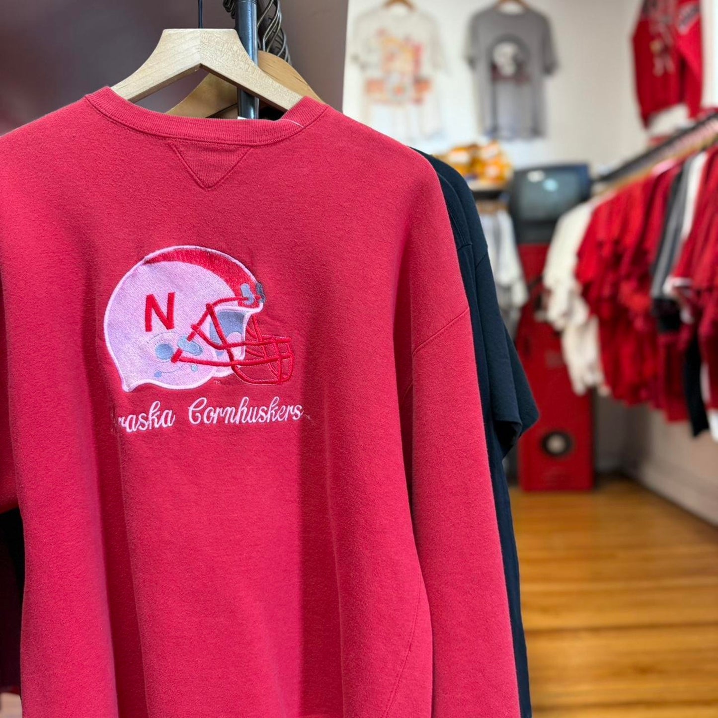Vintage 90s Nebraska Huskers Football Helmet Embroidered Crewneck