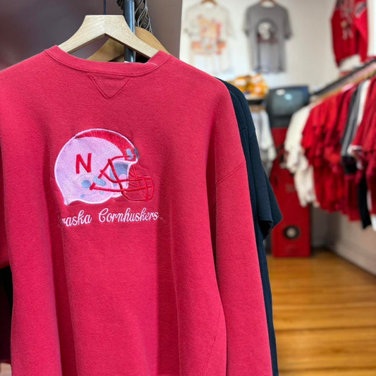 Vintage 90s Nebraska Huskers Football Helmet Embroidered Crewneck