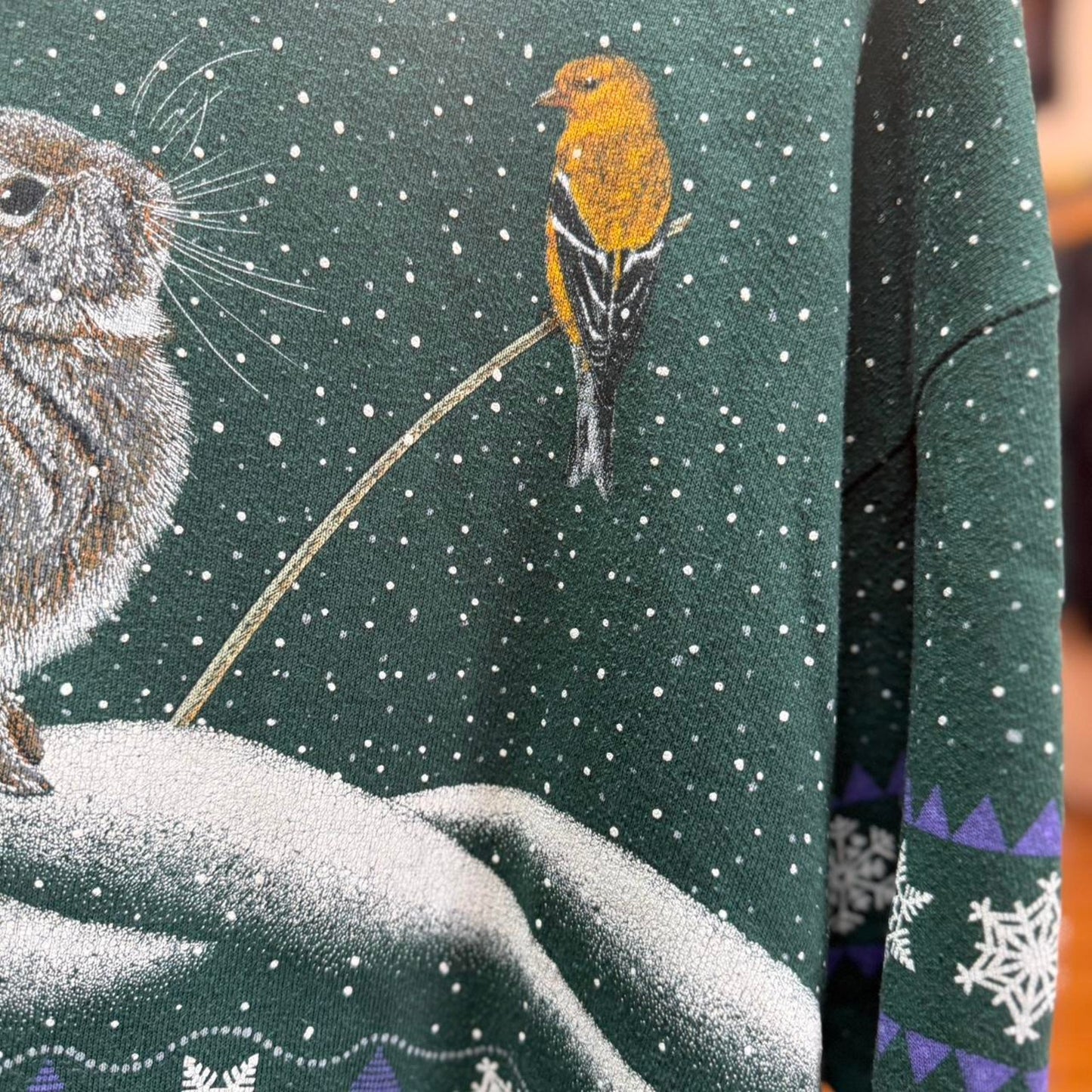 Vintage 90s Rabbit Winter Snow AOP Crewneck