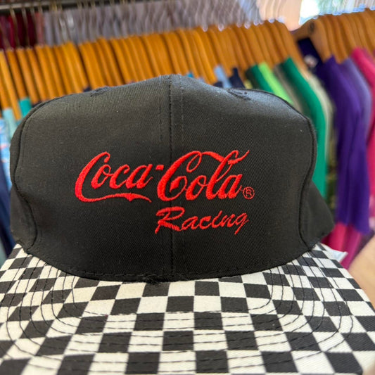 Vintage 90s Coca Cola Racing NASCAR Checkered Flag Snapback