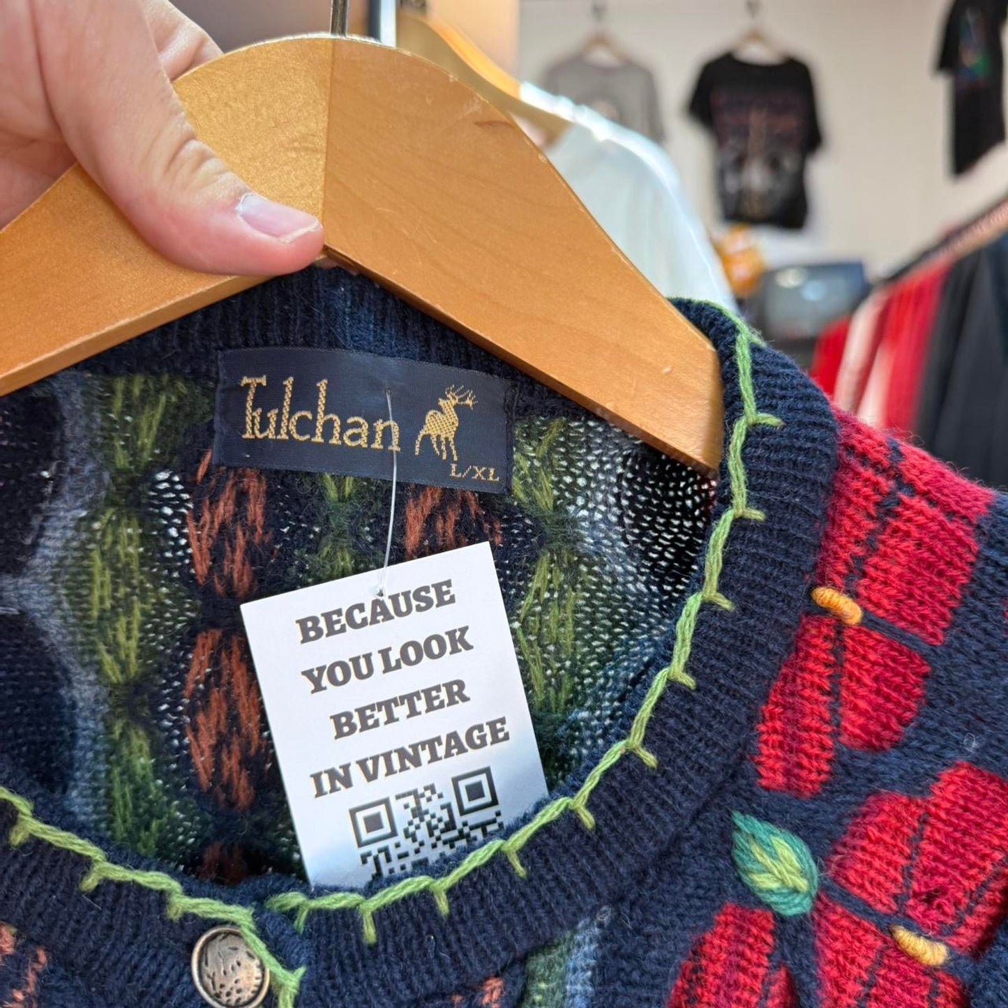 Vintage 90s Leaf Nature Knitted Cardigan Sweater - Medium