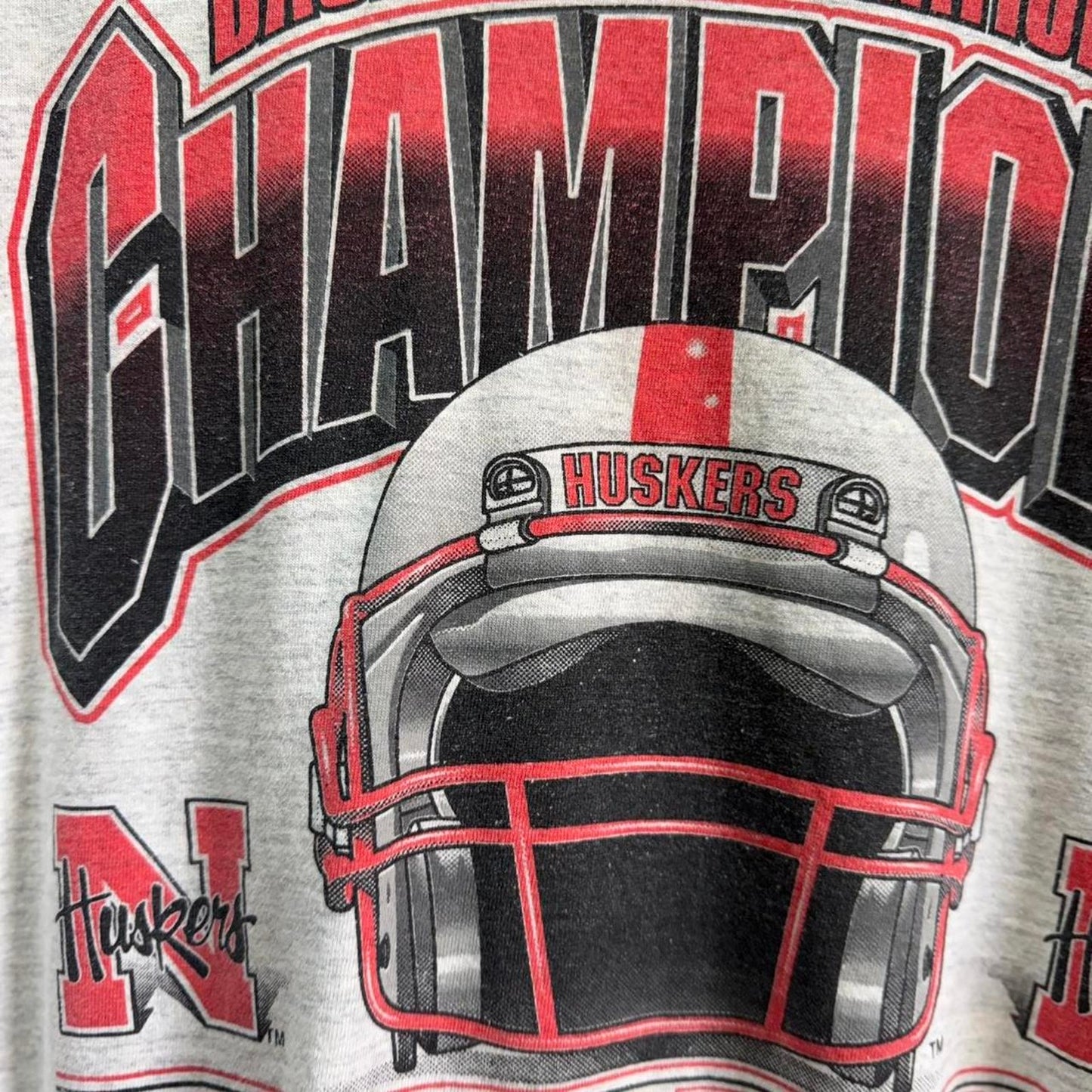 Vintage 90s Nebraska Huskers National Champions Helmet T-Shirt - Large