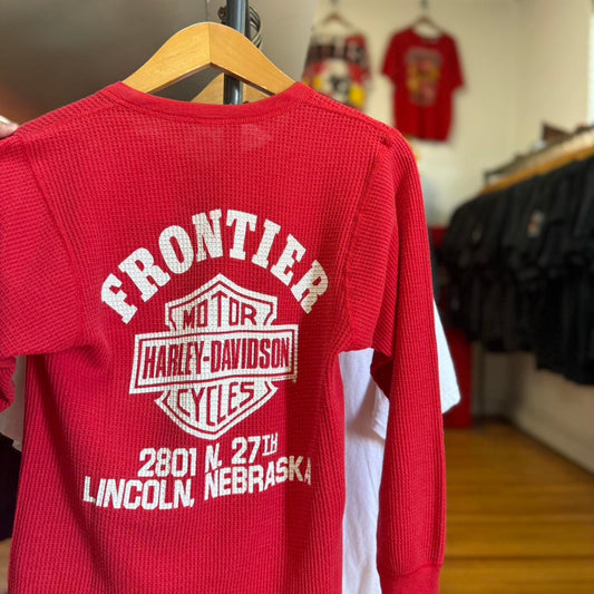 Vintage 80s Harley Davidson Motorcycles Biker Flower Floral Thermal Shirt