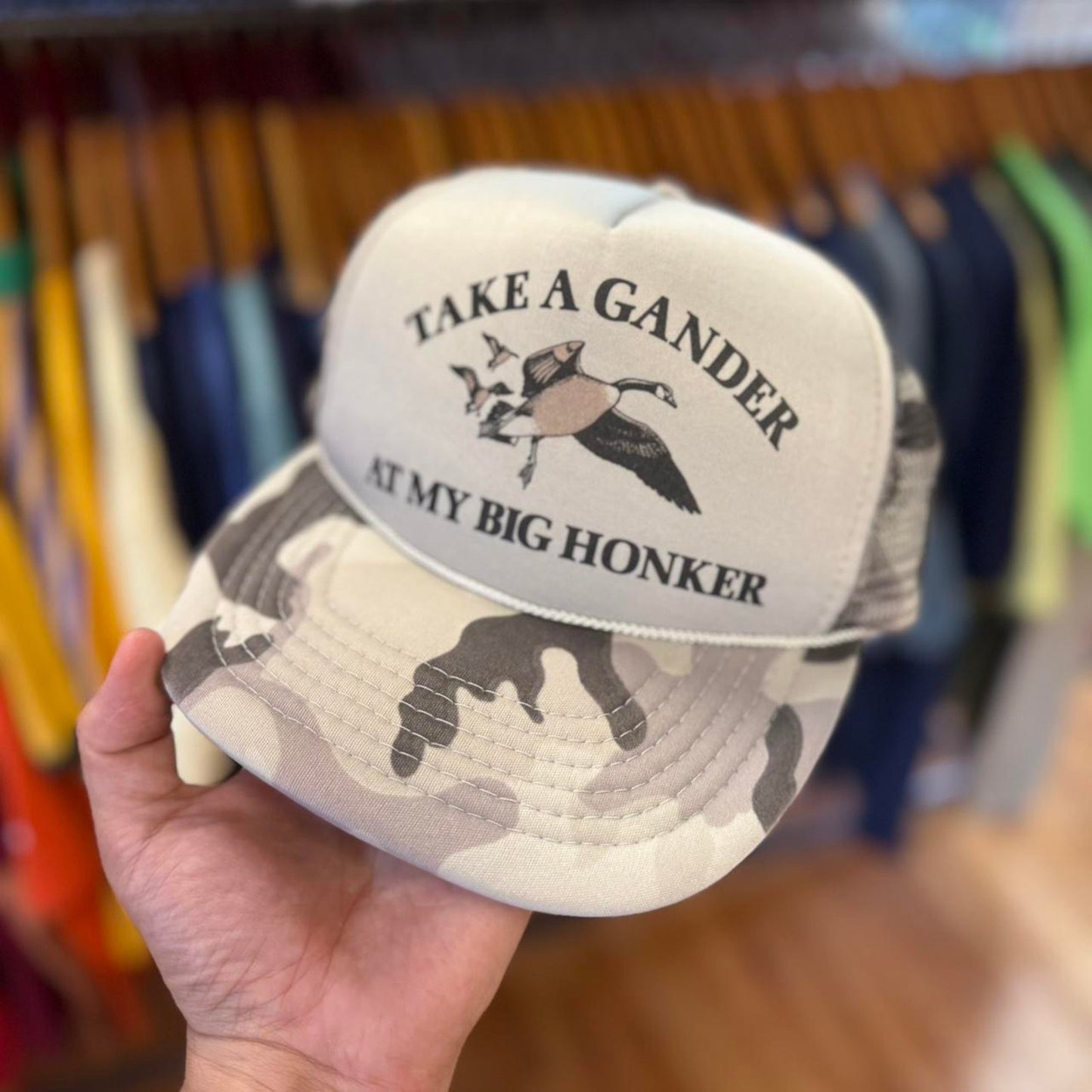 Vintage 90s Take a Gander at my Big Honker Camo Trucker Cap