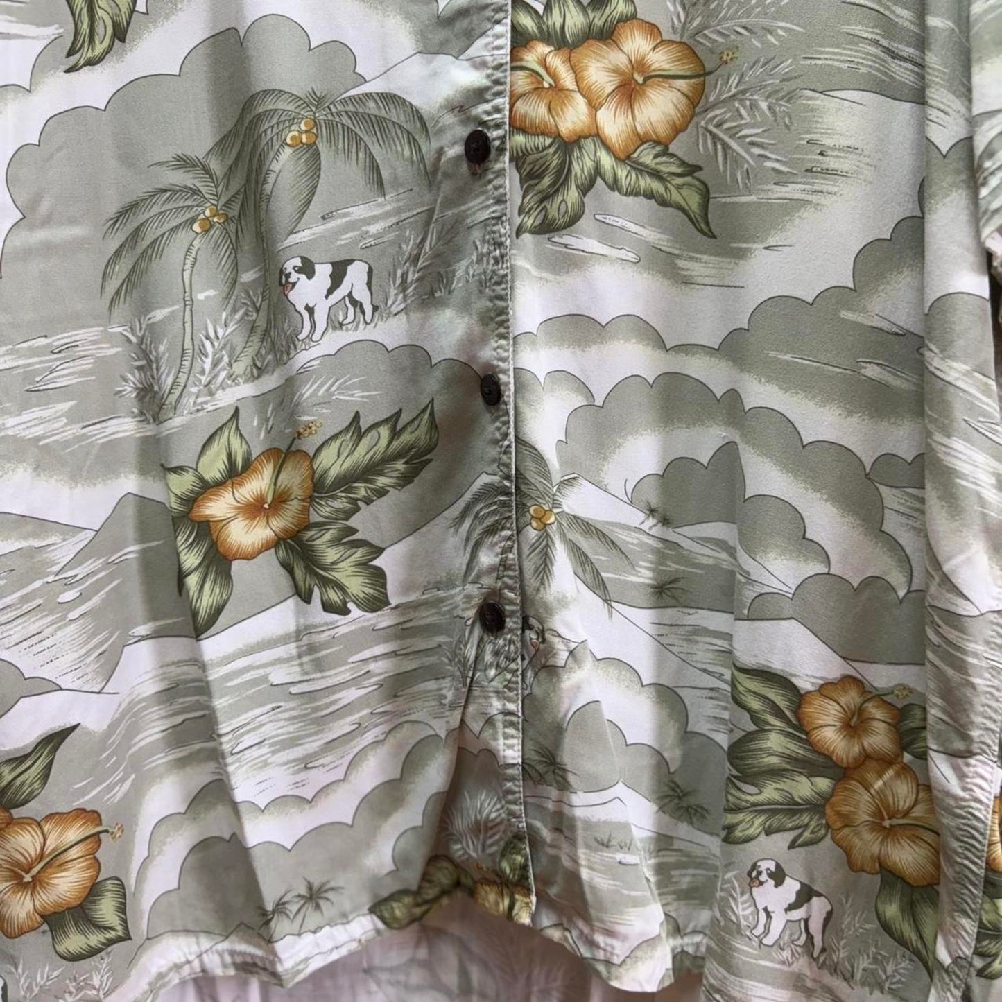 Vintage 90s Big Dogs Hawaiian Print Button Up Shirt - X-Large
