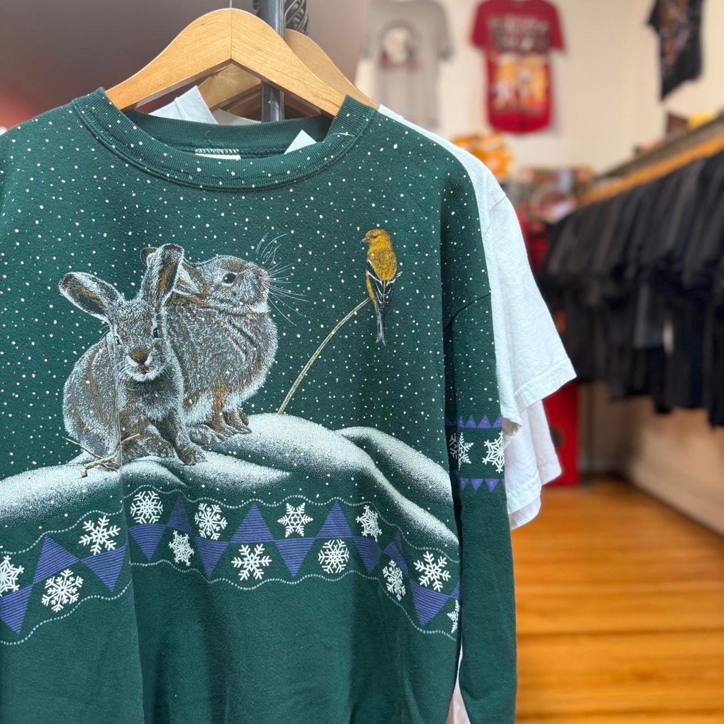 Vintage 90s Rabbit Winter Snow AOP Crewneck