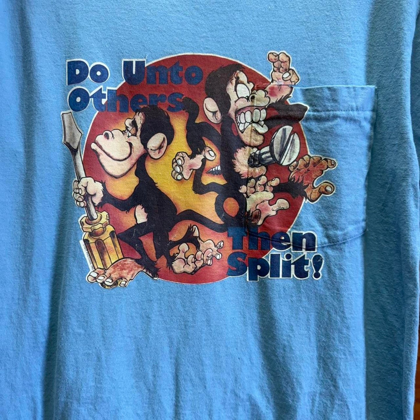 Vintage Do Unto Others Then Split Monkey Cartoon Humor T-Shirt