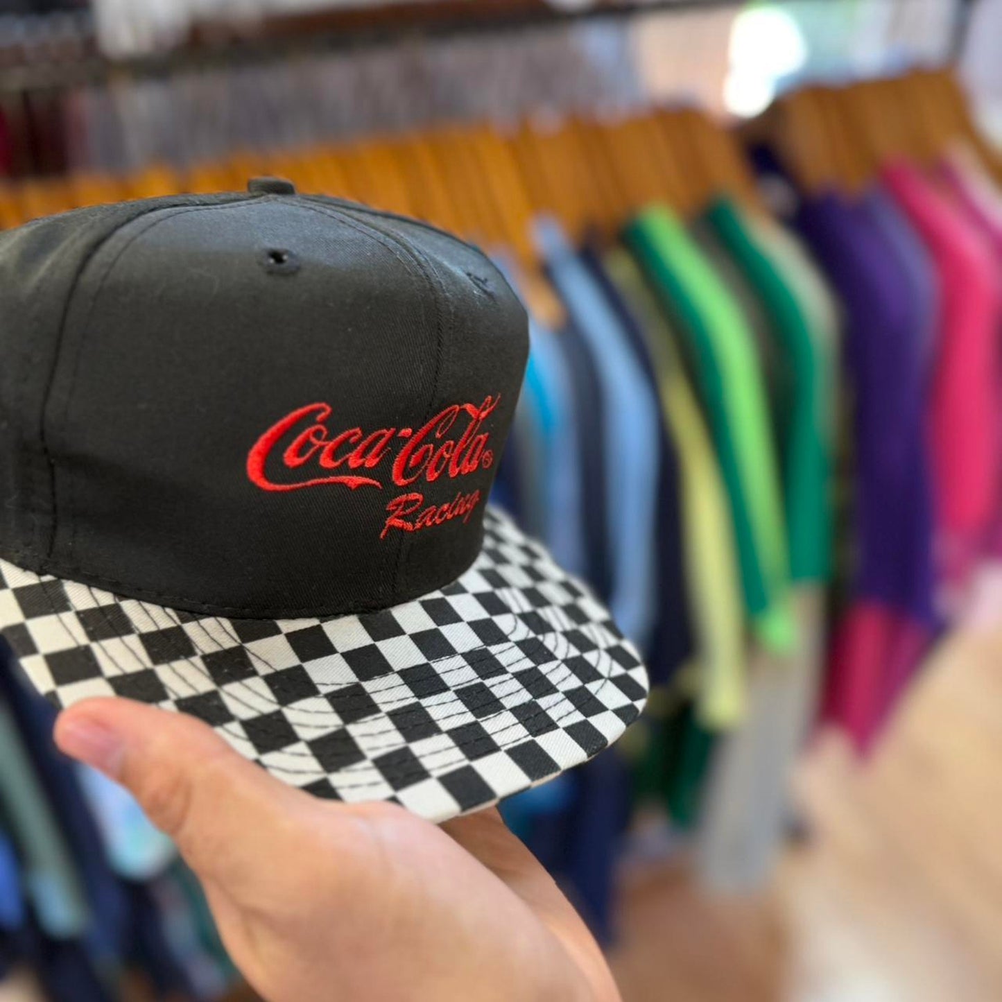 Vintage 90s Coca Cola Racing NASCAR Checkered Flag Snapback