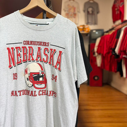 Vintage 90s Nebraska Huskers National Champs Helmet T-Shirt - Large