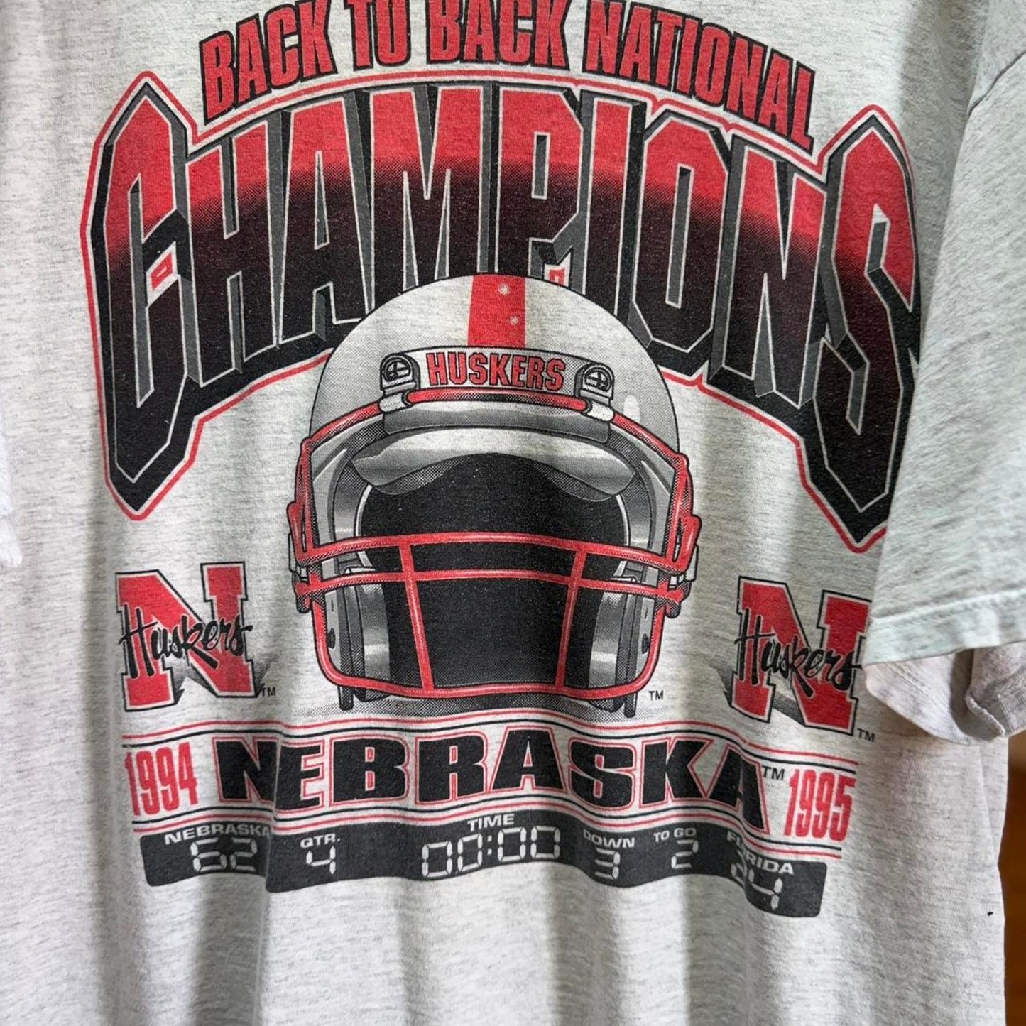 Vintage 90s Nebraska Huskers National Champions Helmet T-Shirt - Large