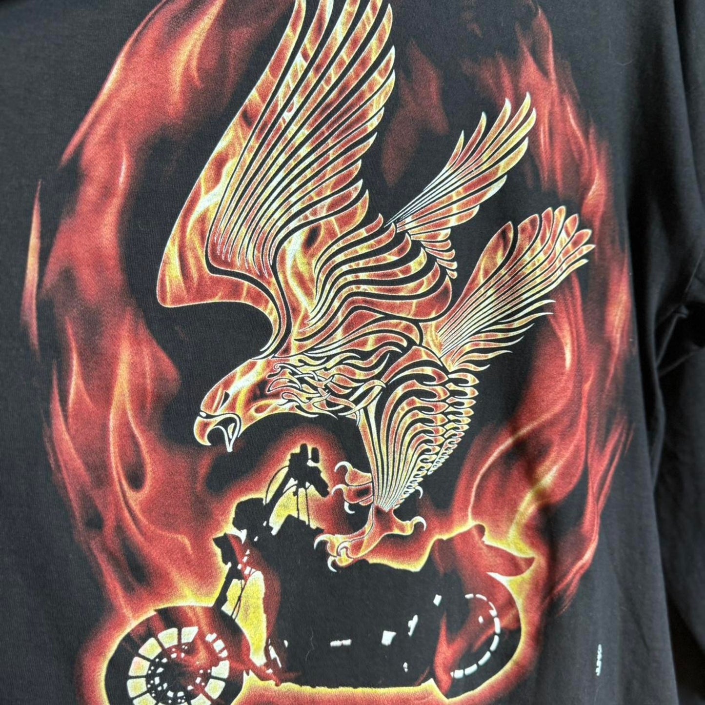 Vintage 90s Fire Sleeve Flame Eagle Biker Motorcycle T-Shirt