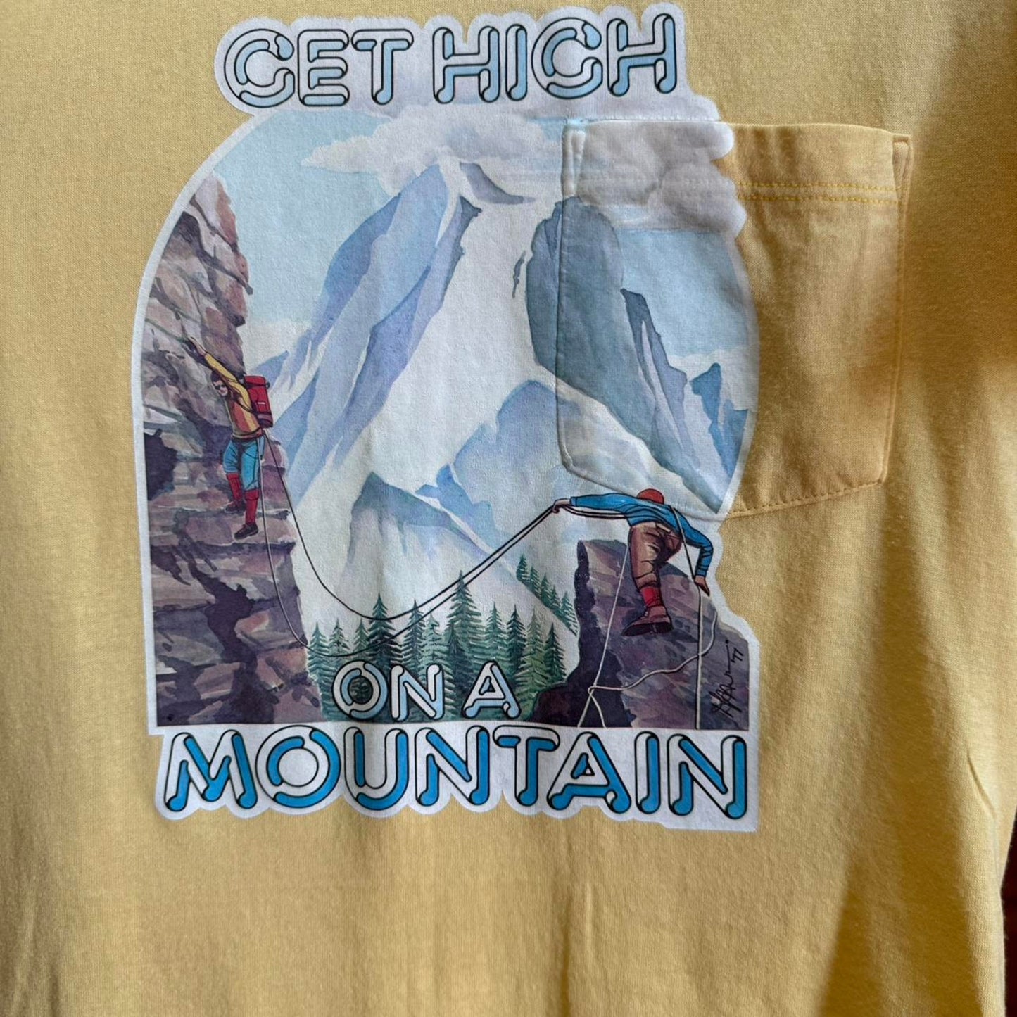 Vintage Get High on a Mountain Weed Joke T-Shirt