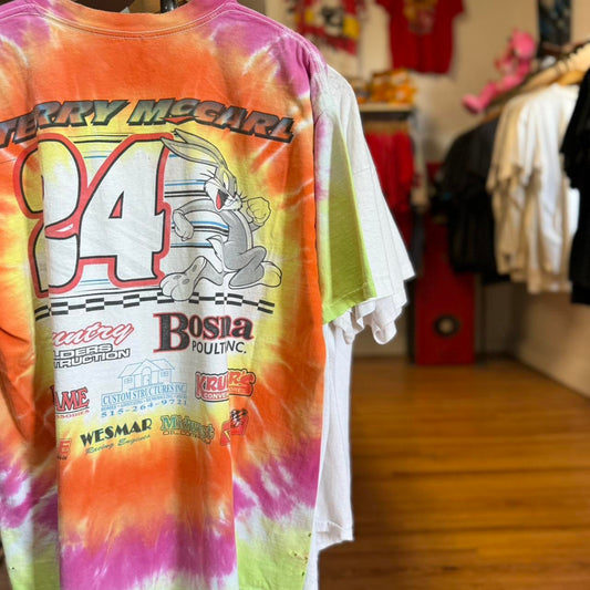Vintage 90s NASCAR Racing Race Car Looney Tunes Tie Dye T-Shirt