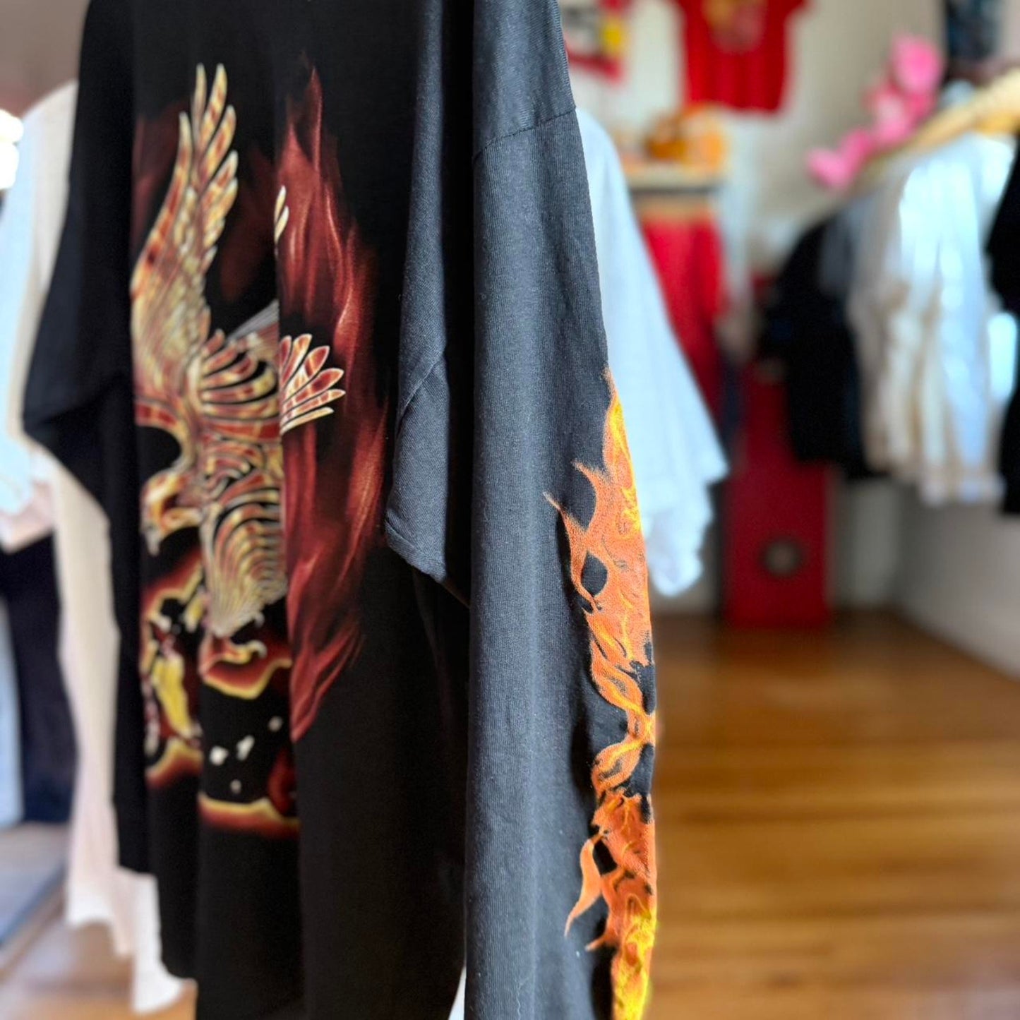 Vintage 90s Fire Sleeve Flame Eagle Biker Motorcycle T-Shirt