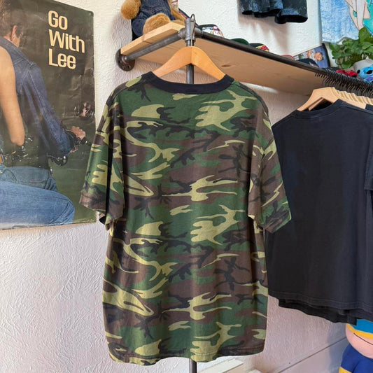 Vintage Y2K Now You Can’t See Me Camo Ringer Text T-Shirt - X-Large