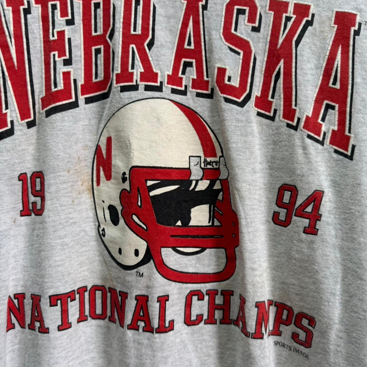 Vintage 90s Nebraska Huskers National Champs Helmet T-Shirt - Large