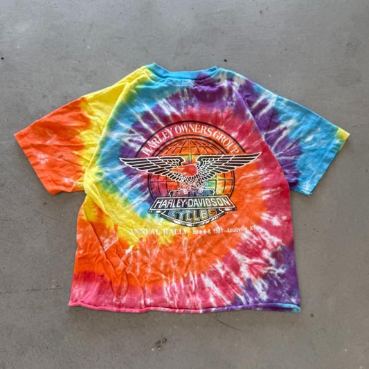 Vintage 90s Harley Davidson Motorcycles Tie Dye Crop Top - Large