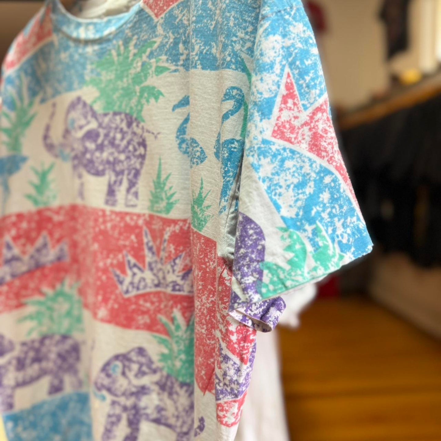 Vintage 90s Elephant Monkey Animal AOP Nature T-Shirt