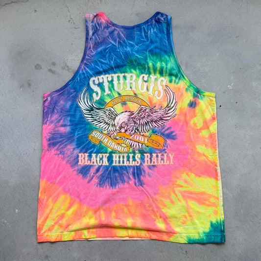 Vintage 2001 Sturgis Bike Week Tie Dye Motorcycle Rally Tank Top - Large