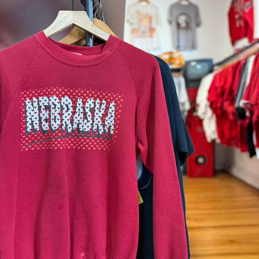 Vintage 90s Nebraska Huskers Football Hearts Crewneck