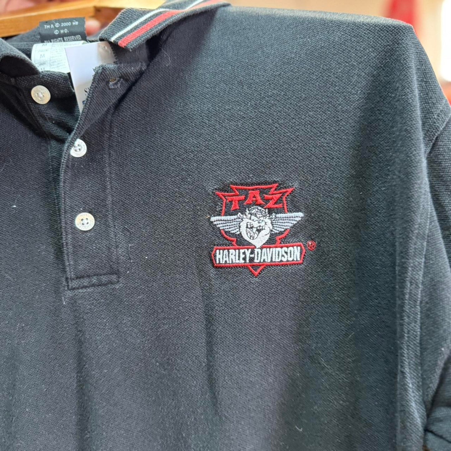 Vintage 90s Taz Harley Davidson Motorcycles Biker Polo Shirt - Medium