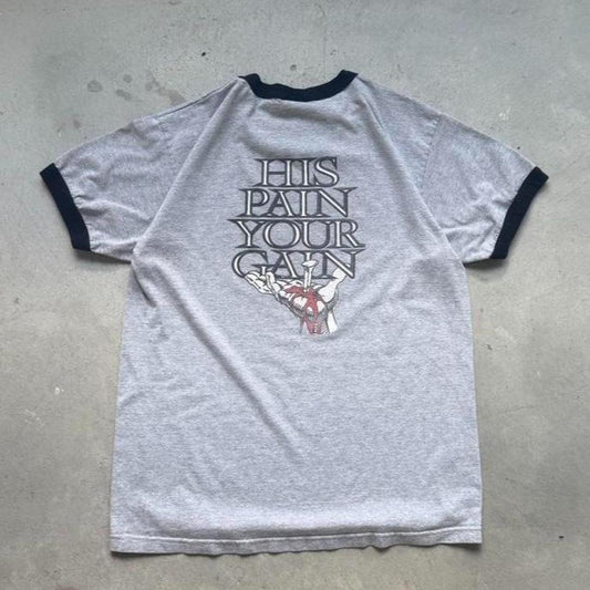 Vintage Lords Gym His Pain Your Gain Jesus T-Shirt - Large