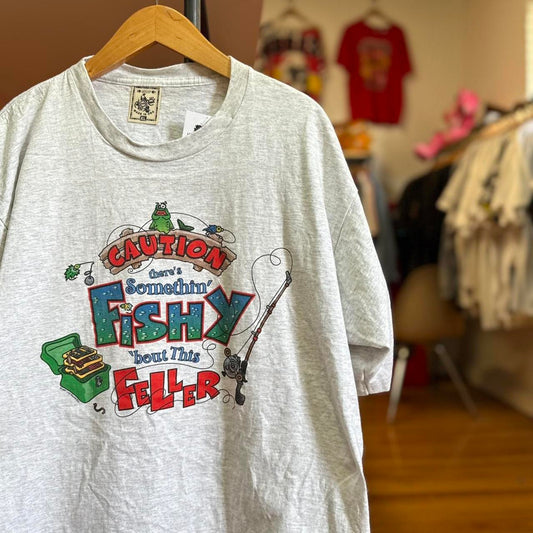 Vintage 90s Fishy About this Feller Fish Cartoon T-Shirt
