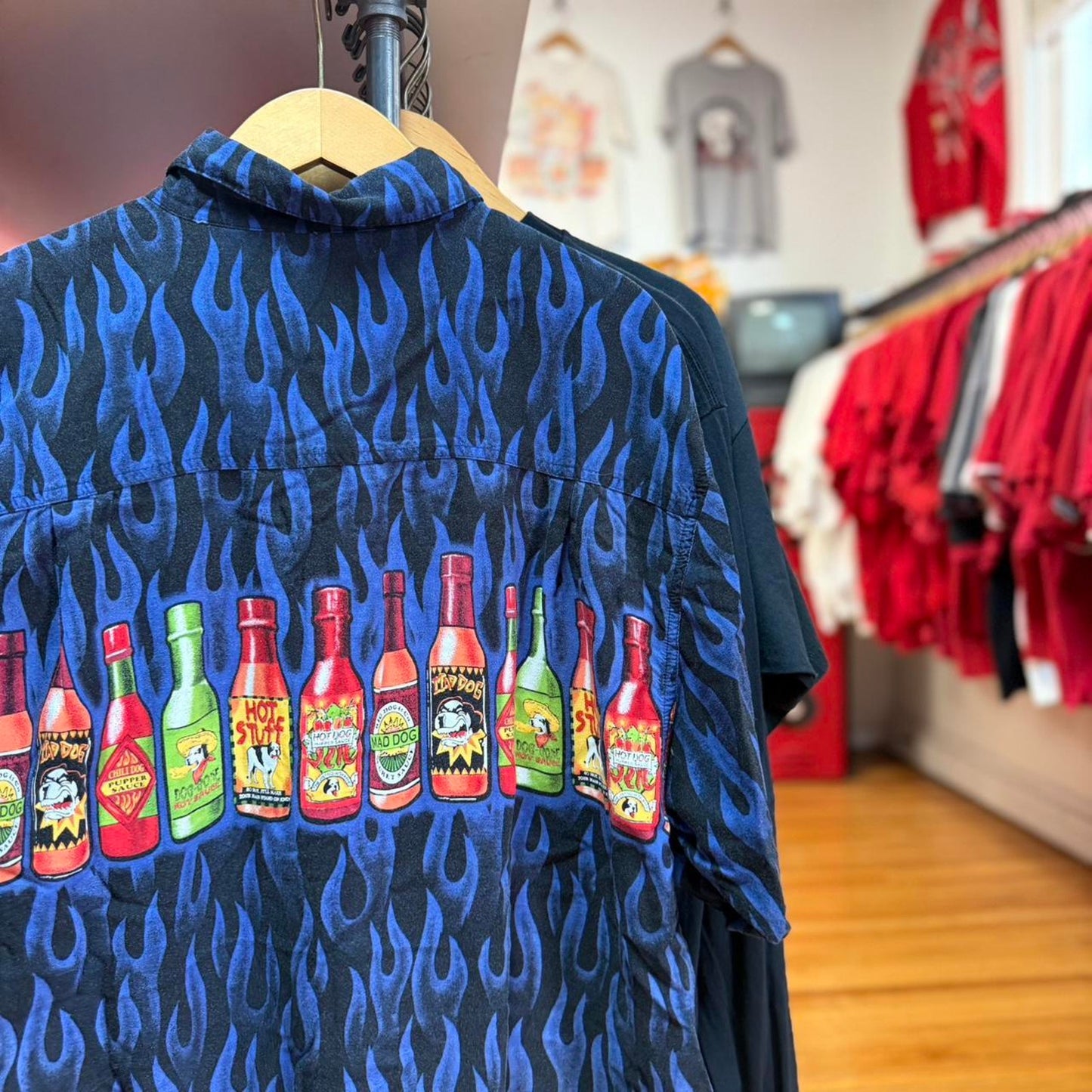 Vintage 90s Big Dogs Hot Sauce Flame Shirt - X-Large