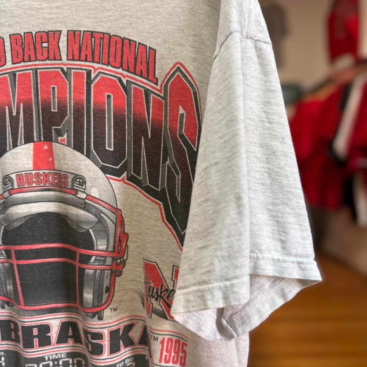 Vintage 90s Nebraska Huskers National Champions Helmet T-Shirt - Large