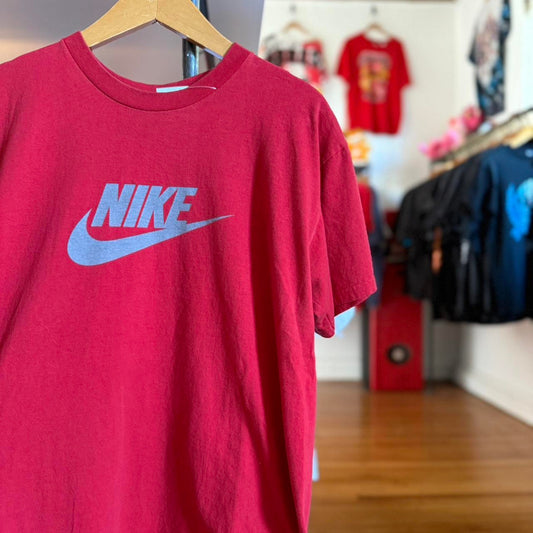 Vintage 90s Nike Swoosh Logo Silver Red T-Shirt