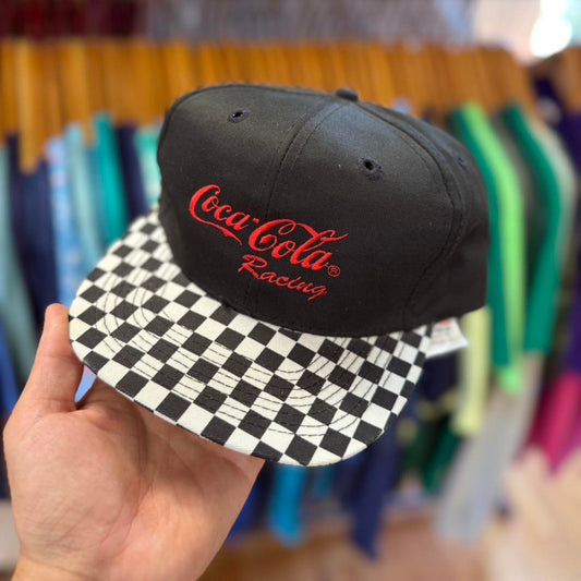 Vintage 90s Coca Cola Racing NASCAR Checkered Flag Snapback