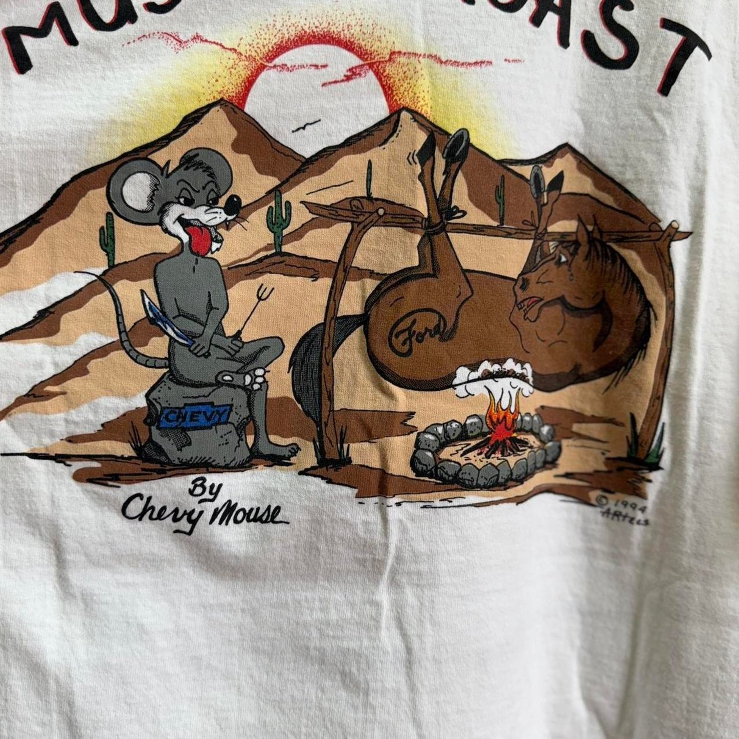 Vintage 90s Chevy Mouse Roast Tee Anti Mustang Ford T-Shirt