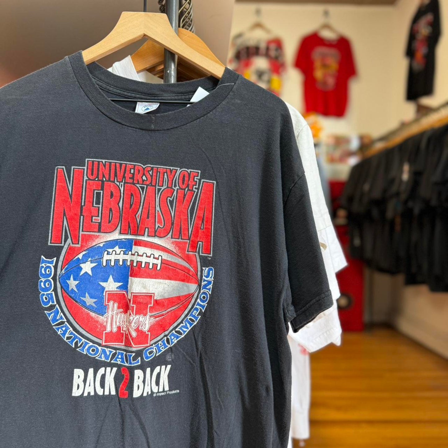 Vintage 90s Nebraska Huskers US Flag Football Back to Back T-Shirt
