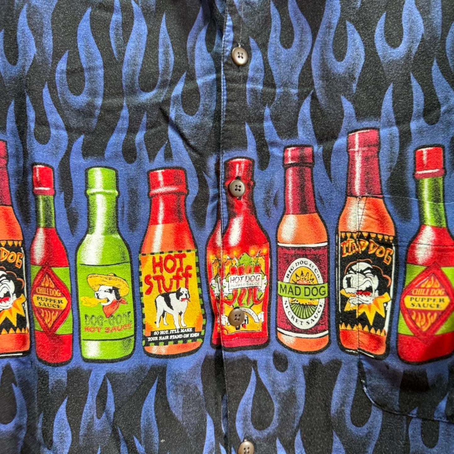 Vintage 90s Big Dogs Hot Sauce Flame Shirt - X-Large