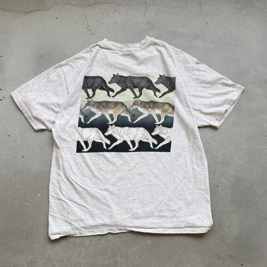 Vintage 90s Wolf Animal Nature Art Style T-Shirt - X-Large