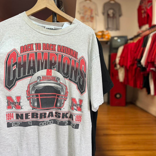 Vintage 90s Nebraska Huskers National Champions Helmet T-Shirt - Large